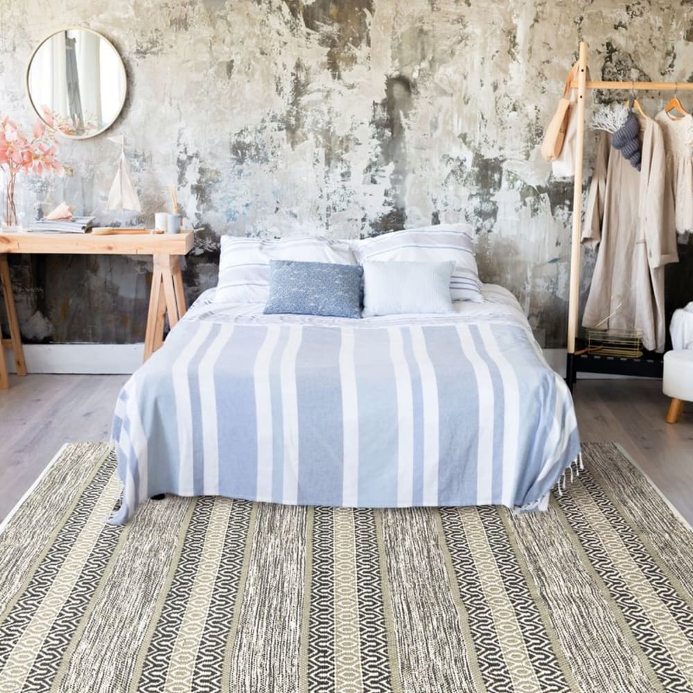 Tapis en coton bande ethno blanc-sable 190x290 — vue 3