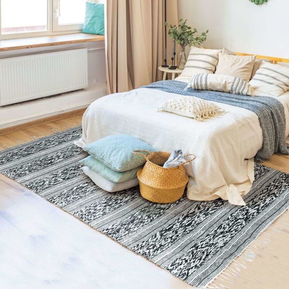 Tappeto 100% cotone con ascia bianco-nero 160x230 - Modello In riva al mare - Cotone