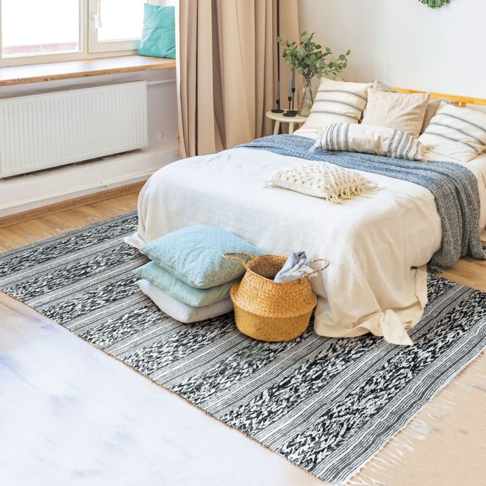 Tapis en coton bande relief blanc-noir 160x230 — vue 3