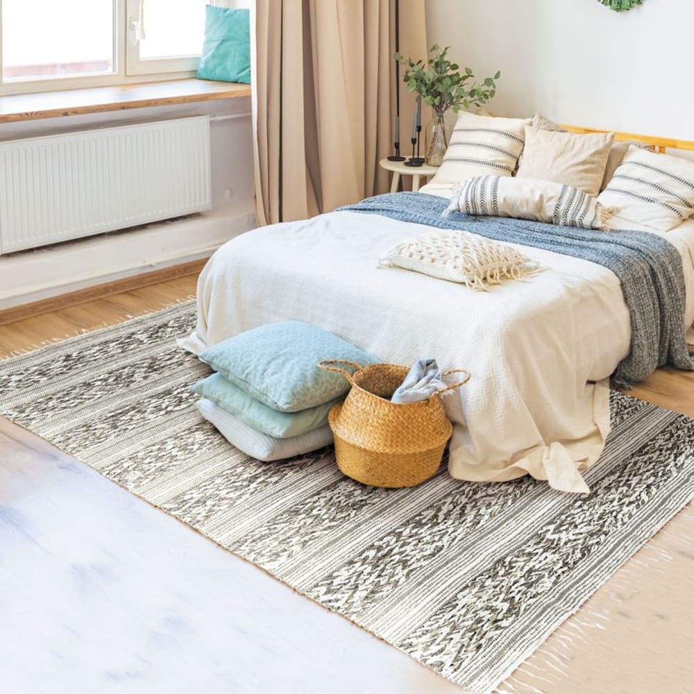 Alfombra 100% algodón blanco y arena 160x230 - Maisons du Monde