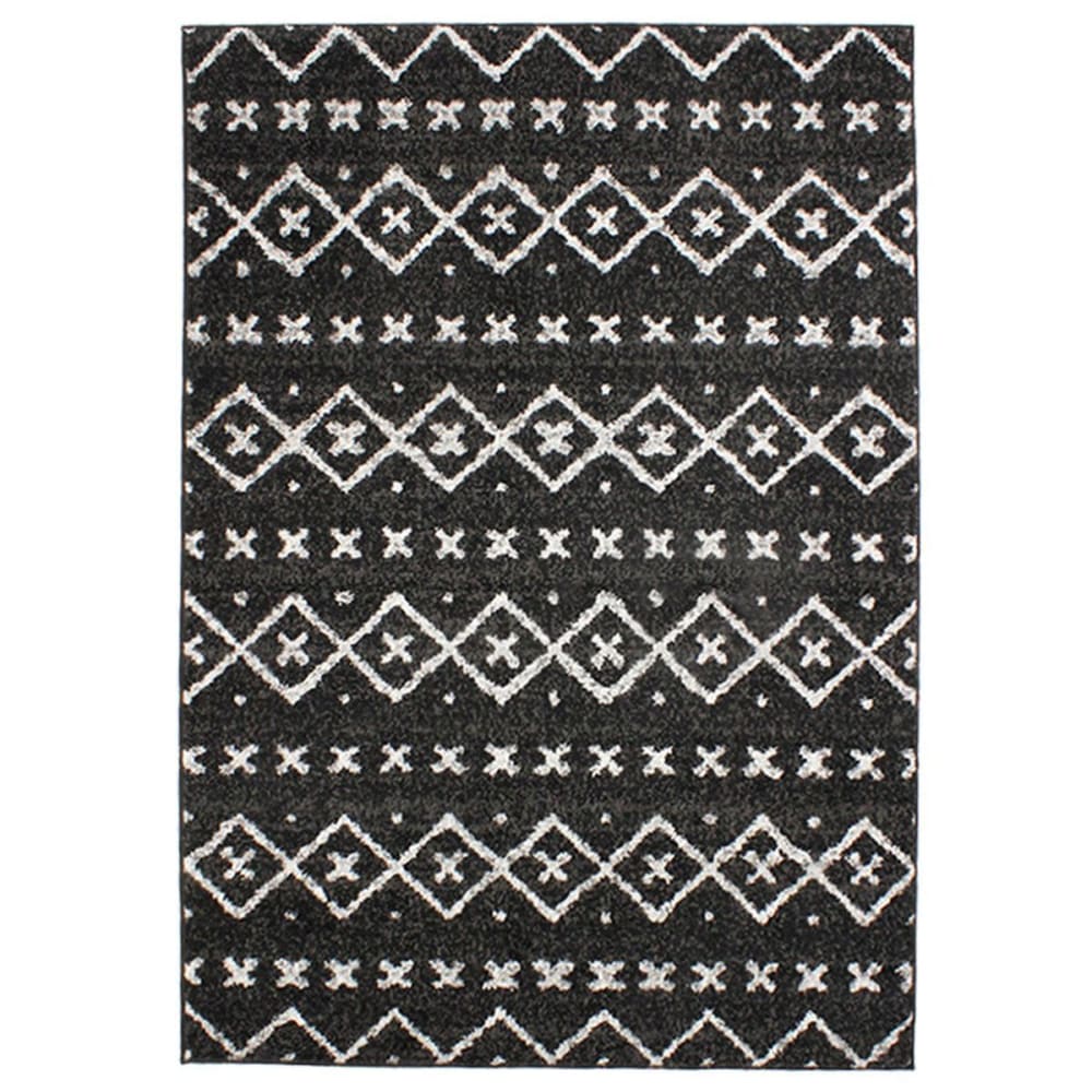Tapis toucher laineux imprimé motifs ethniques noir 133x190