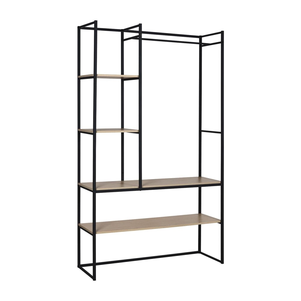 Portant vêtements industriel en bois et métal noir 120x200cm