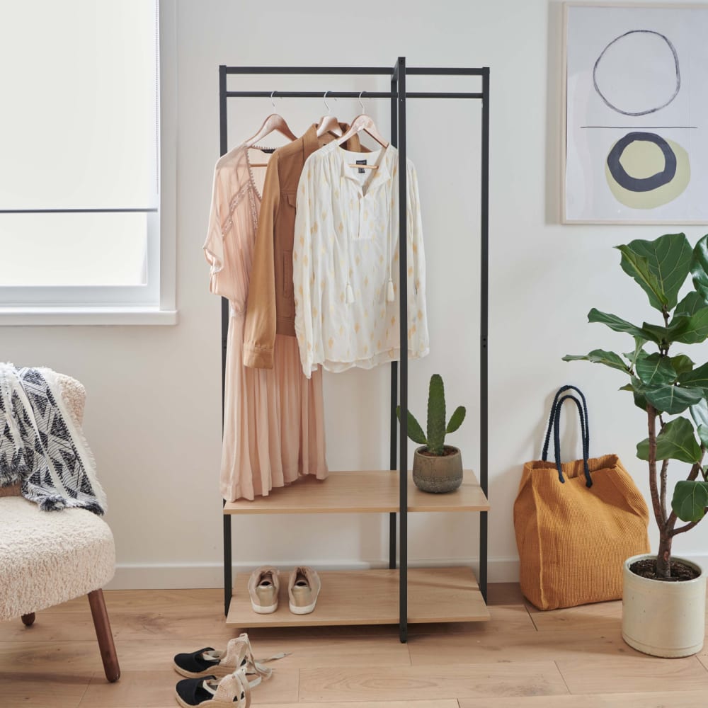 Portant vêtements en bois et métal noir 80x165cm