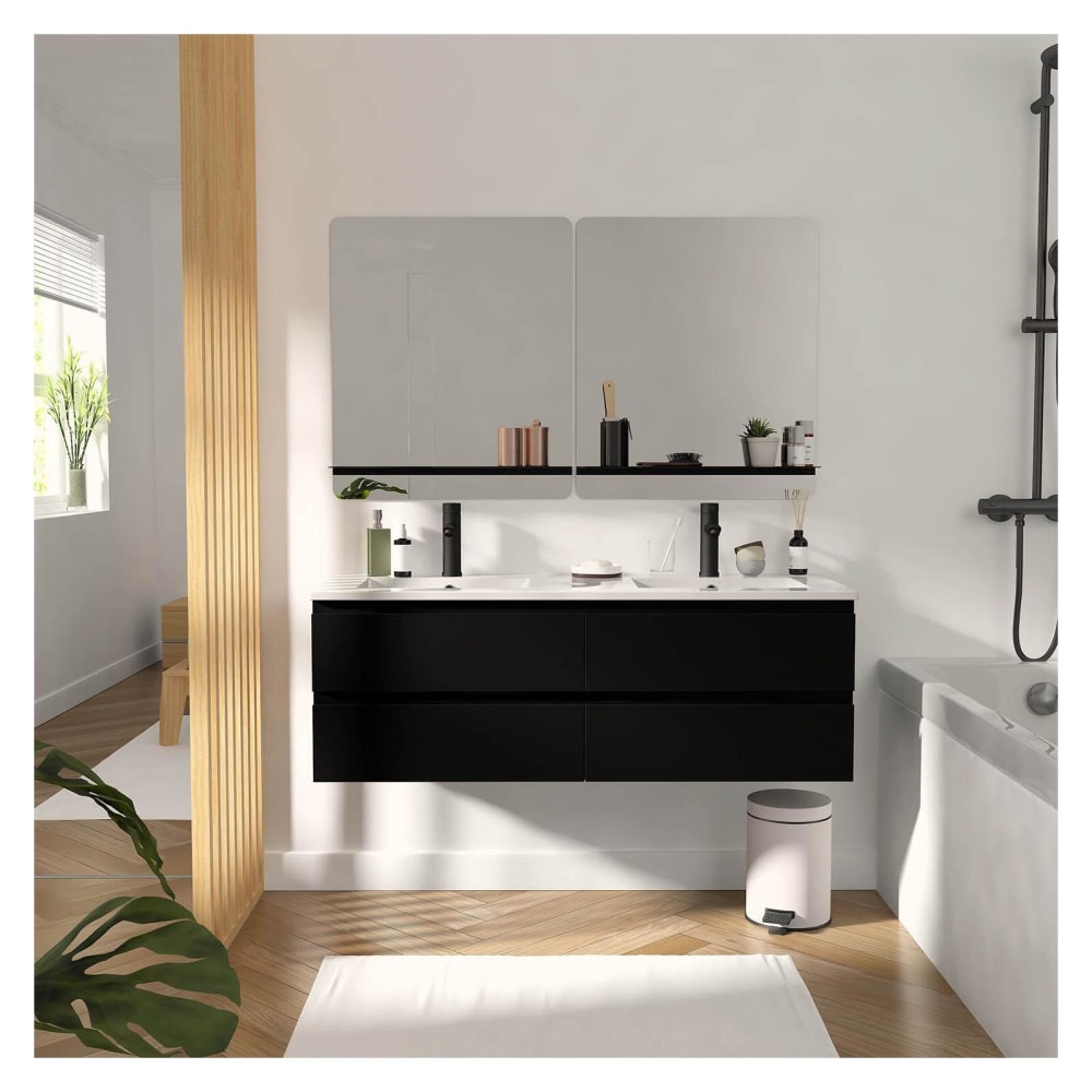 Mob In 120 cm Doppelwaschtisch mit Keramikarbeitsplatte style modern Schwarz Spanplatte