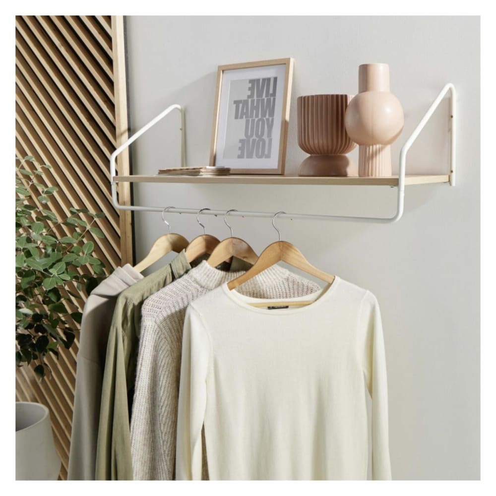 Penderie étagère murale bois et métal l90 cm  blanc