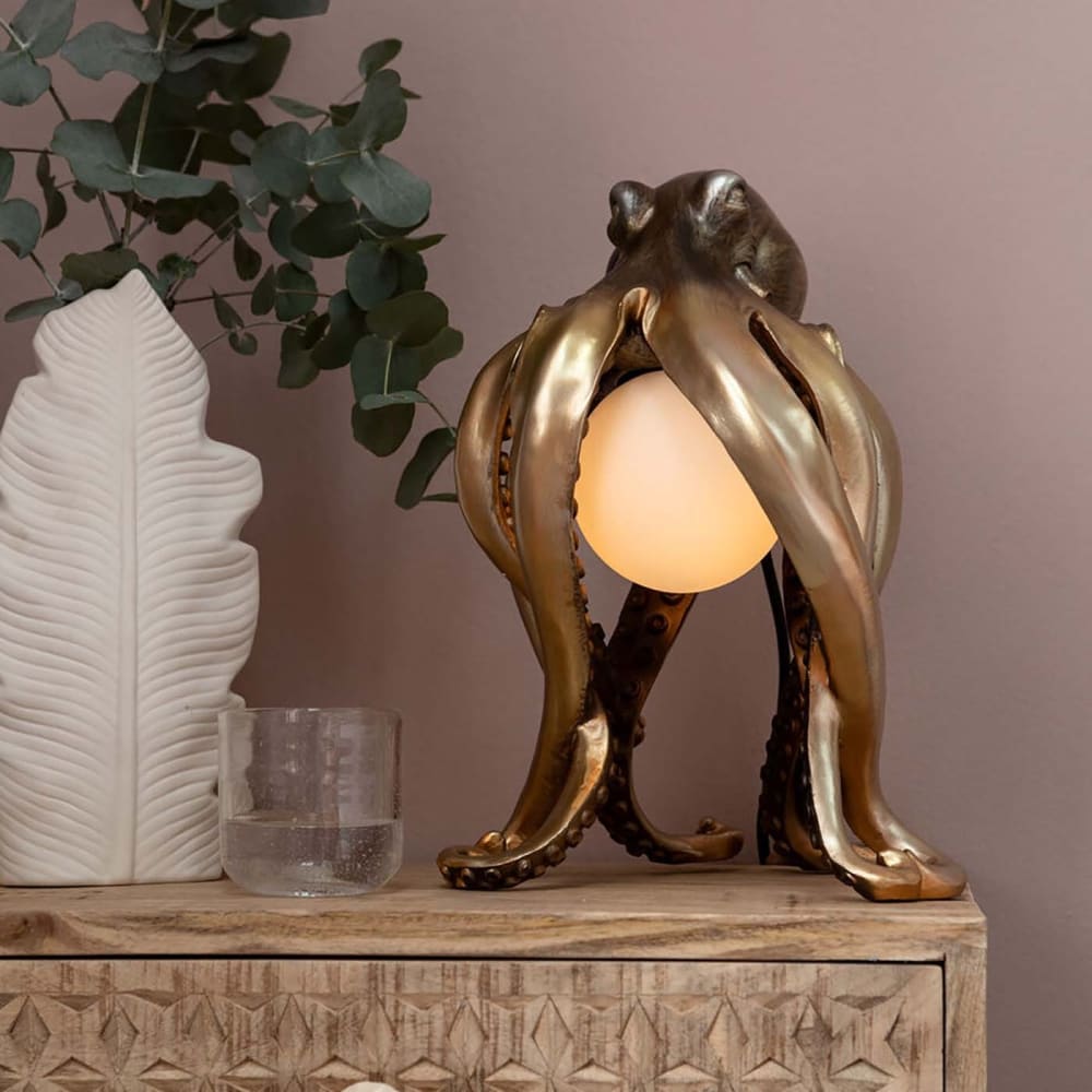 Lampe pieuvre en polyrésine et abat-jour en verre - Maisons du Monde