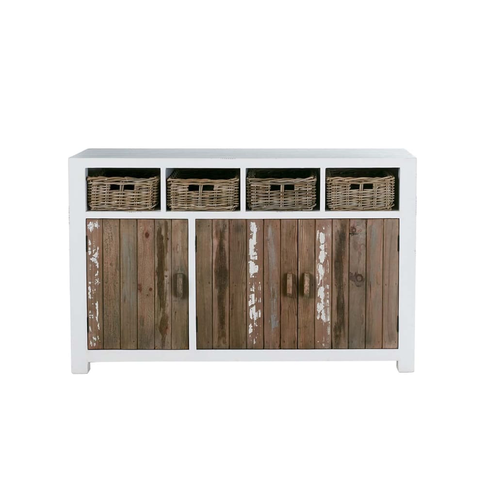 3-türiges Sideboard mit 4 Schubladen aus recyceltem Kiefernholz -