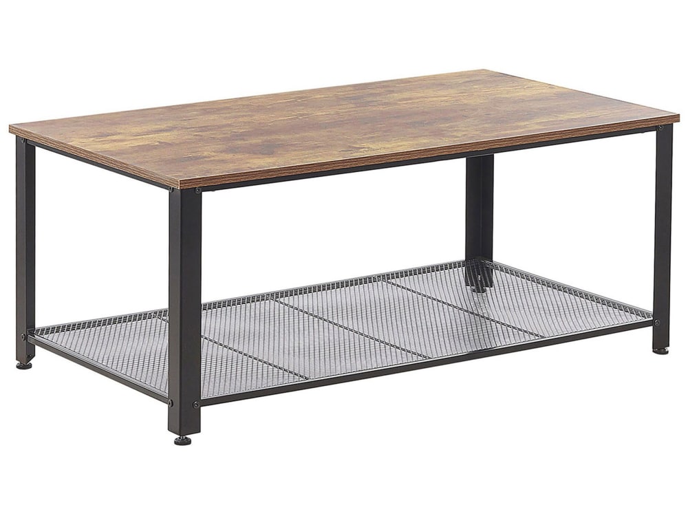 Table basse bois foncé et noire plateau effet bois foncé vieilli