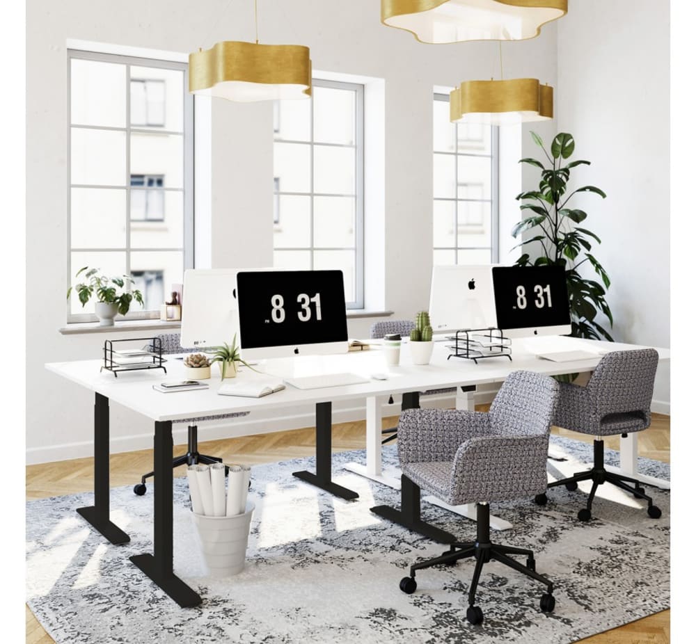 Bureau réglable assis-debout blanc et acier noir L120