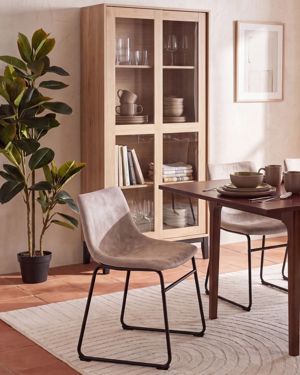 Esszimmerstuhl 2er Set aus Stoff, beige - Maisons Du Monde