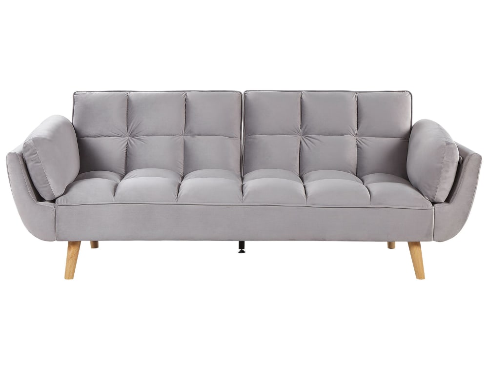 Schlafsofa 3 Personen Aus Samtstoff, Grau