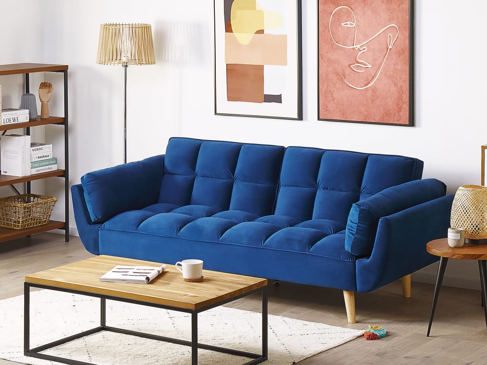 Schlafsofa 3 Personen aus Samtstoff, blau - Maisons Du Monde