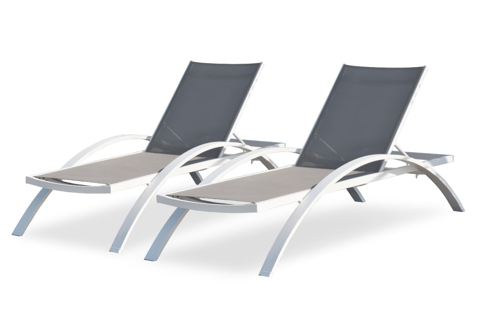 Lot de 2 bains de soleil en toile plastifiée et aluminium