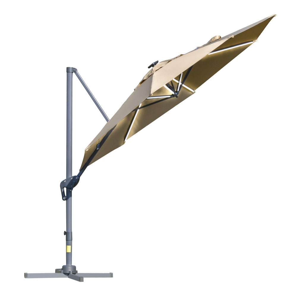 Parasol déporté LED octogonal inclinable pivotant 360° beige