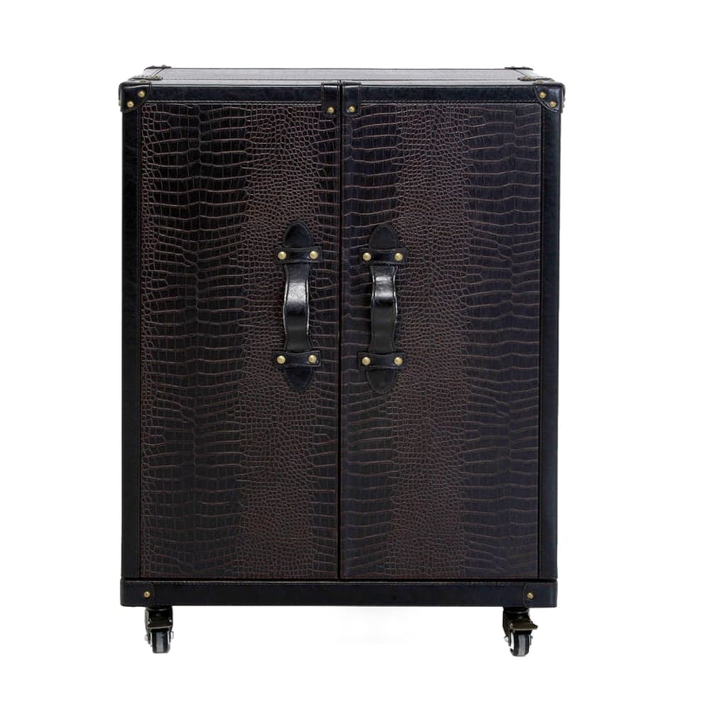 Kare Design Barschrank mit Weinregal aus Holz mit Bezug in Krokodil-Optik, braun style vintage - Pvc - Polyvinlychlorid