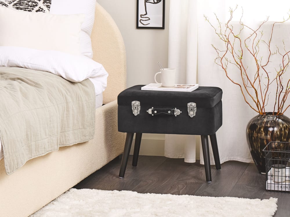 Tabouret de rangement velours noir