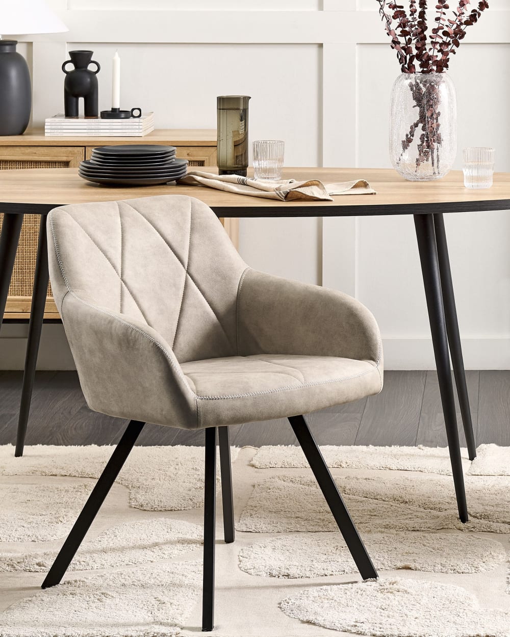 Esszimmerstuhl 2er Set aus Stoff, beige - Maisons Du Monde