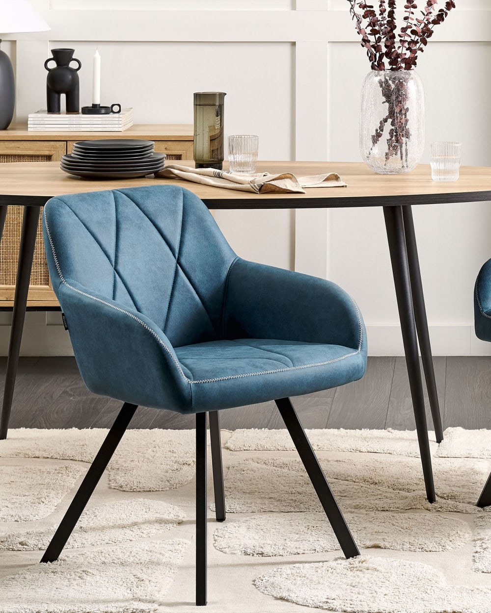 Esszimmerstuhl 2er Set aus Stoff, blau - Maisons Du Monde