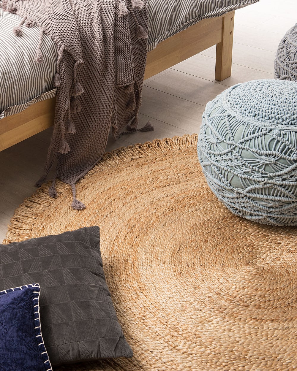 Geflochtener Teppich aus Stoff 140 x 140cm, beige - Maisons Du