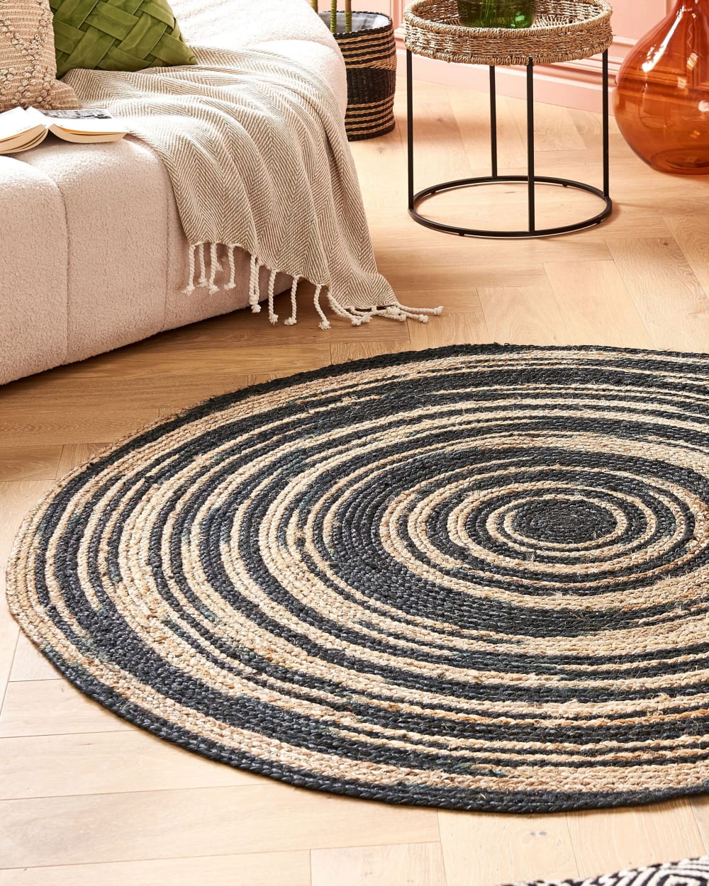 Tapis rond beige et noir D140cm — vue 3