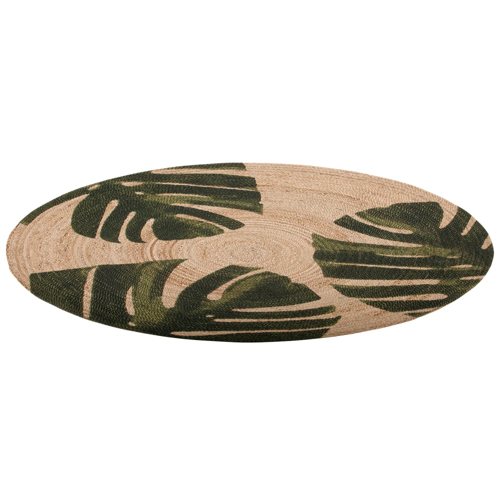 Tapis rond à motif végétal beige et vert D140cm — vue 4