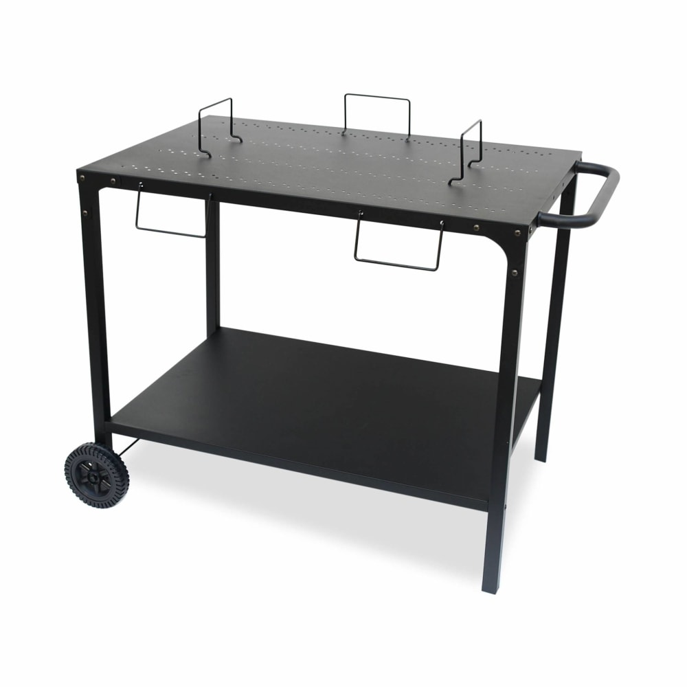 Desserte extérieure noire en acier modulable pour plancha avec 2 roues