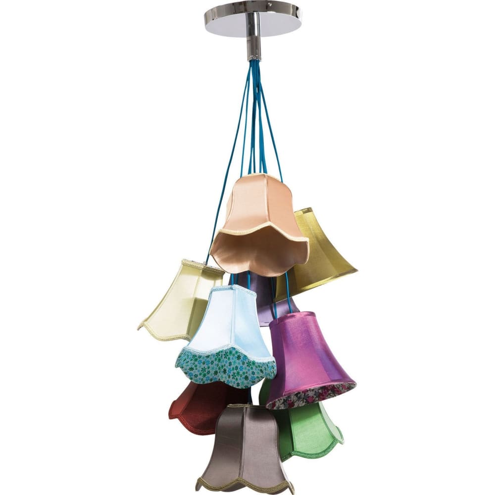 Kare Design Hängeleuchte mit 9 Lampenschirmen in Blüten-Form aus Stoff style landhaus Mehrfarbig Stoff