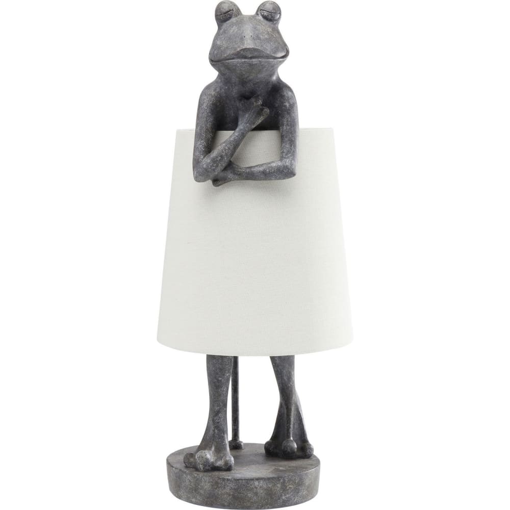 Kare Design Tischleuchte Frosch mit Leinen-Schirm, grau und weiß, H58cm style modern - Harz