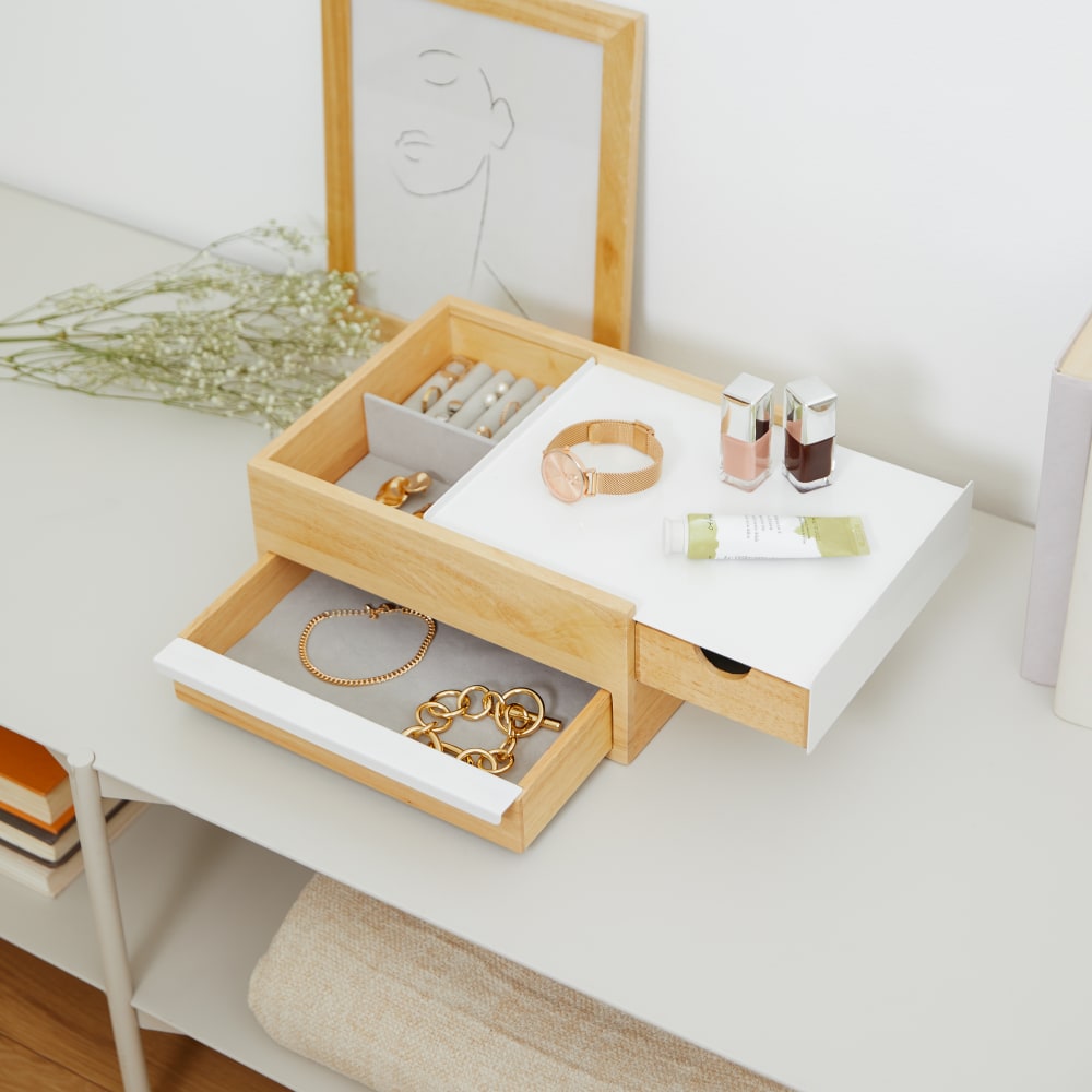Grande boîte à bijoux en bois naturel et métal blanc - Maisons du Monde