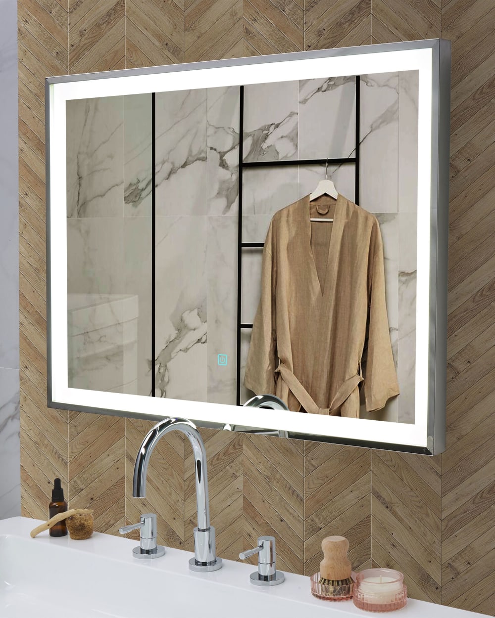 Led-Badezimmer-Spiegel Aus Glas 60 X 80, Silber