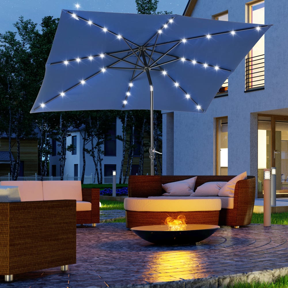 Parasol lumineux rectangulaire inclinable bleu
