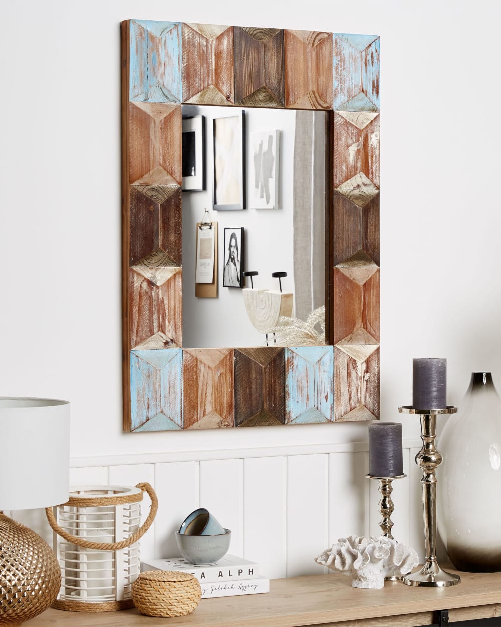 Beliani Wandspiegel aus Holz 90 x 63, braun style landhaus - Holz