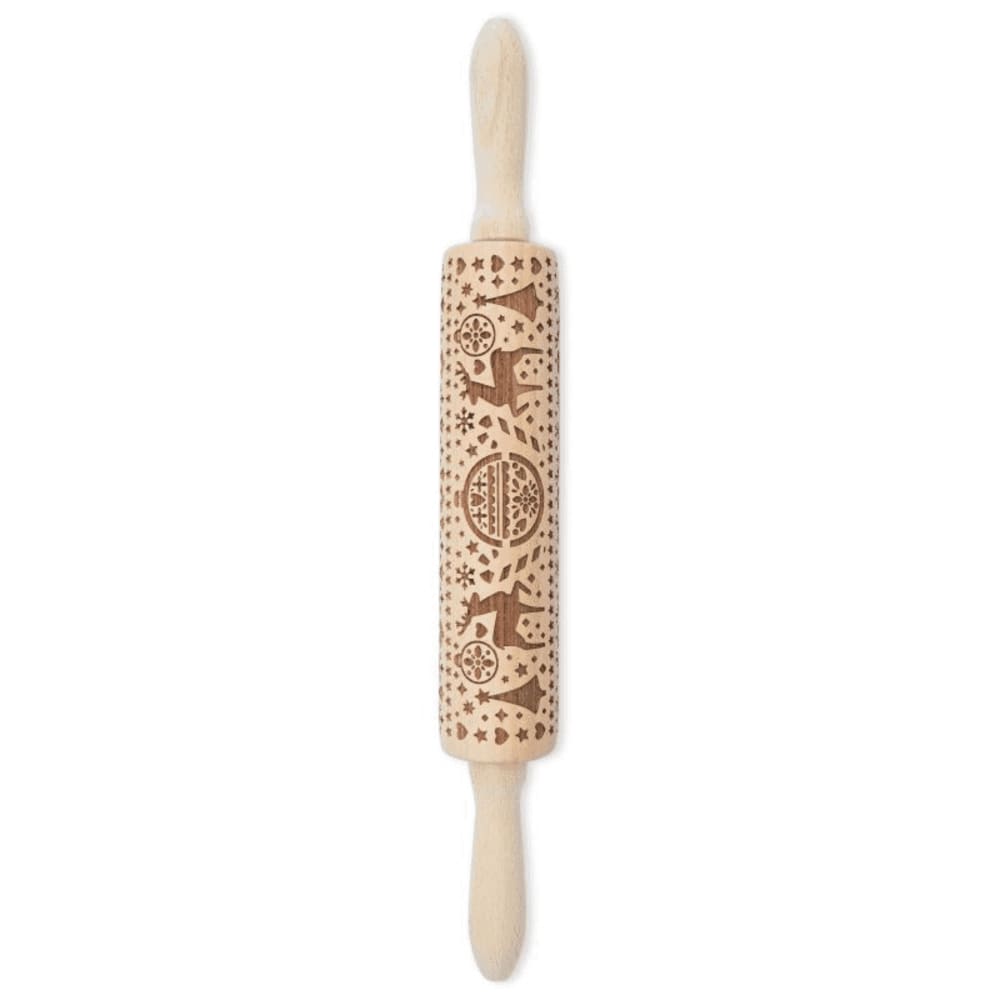 ScrapCooking Rouleau à pâtisserie avec empreintes Noël 39cm Beige Bois