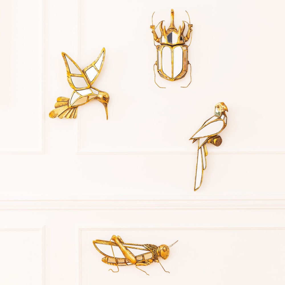 Decoración mural loro dorado en cristal de espejo 43x15 - Maisons du Monde