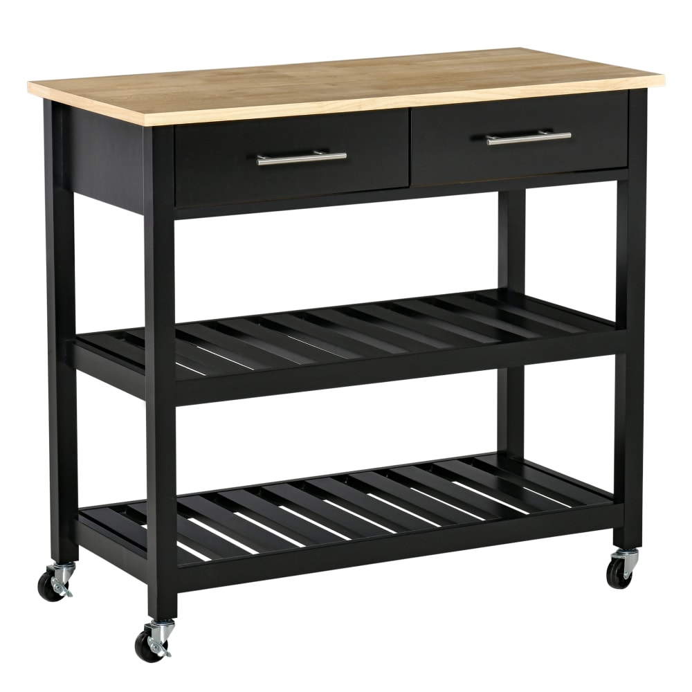 Homcom Küchenwagen 2 Böden, 2 Schubfächer Schwarz & Naturholz Schwarz