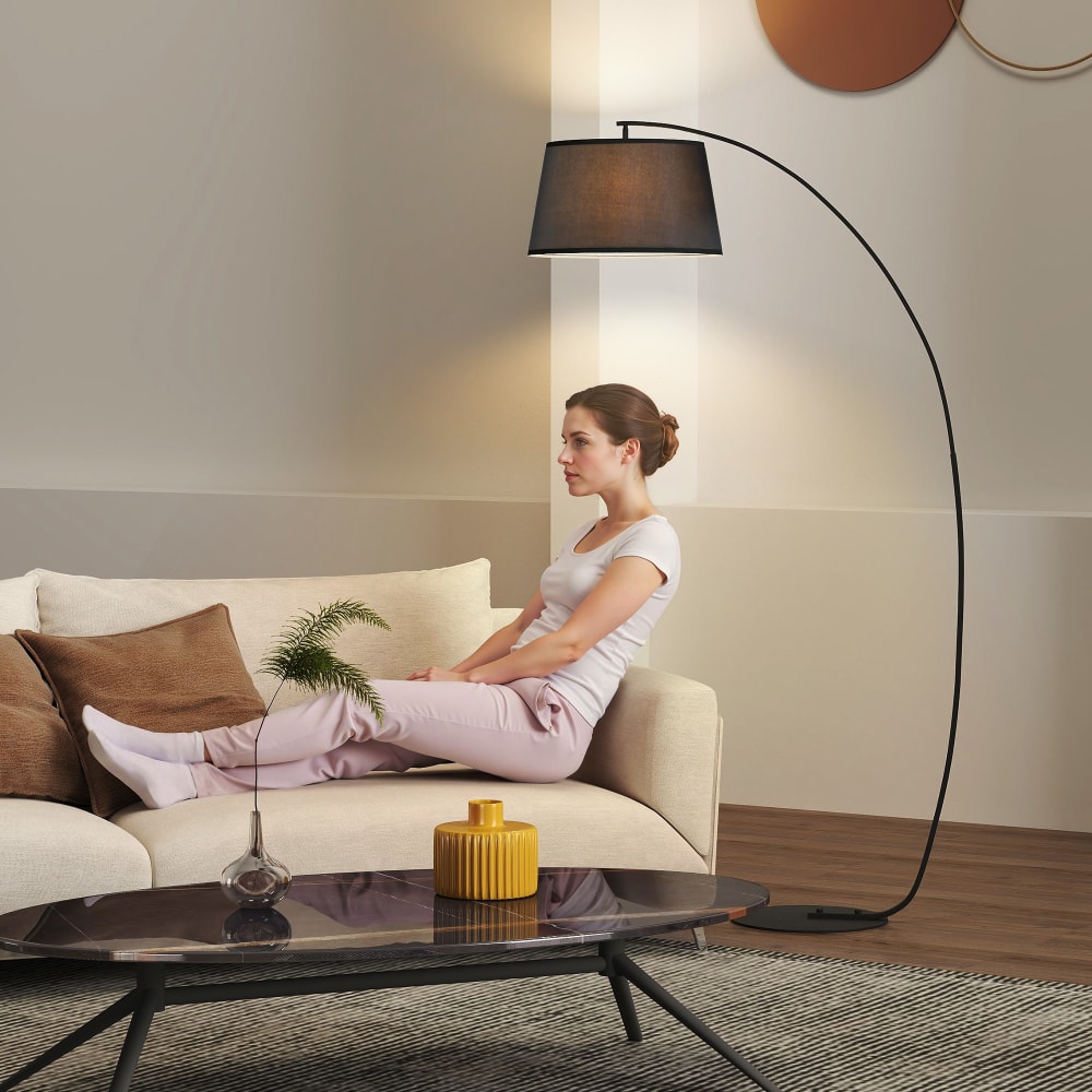 Lampadaire à arc salon courbée h190 cm métal lin noir — vue 4
