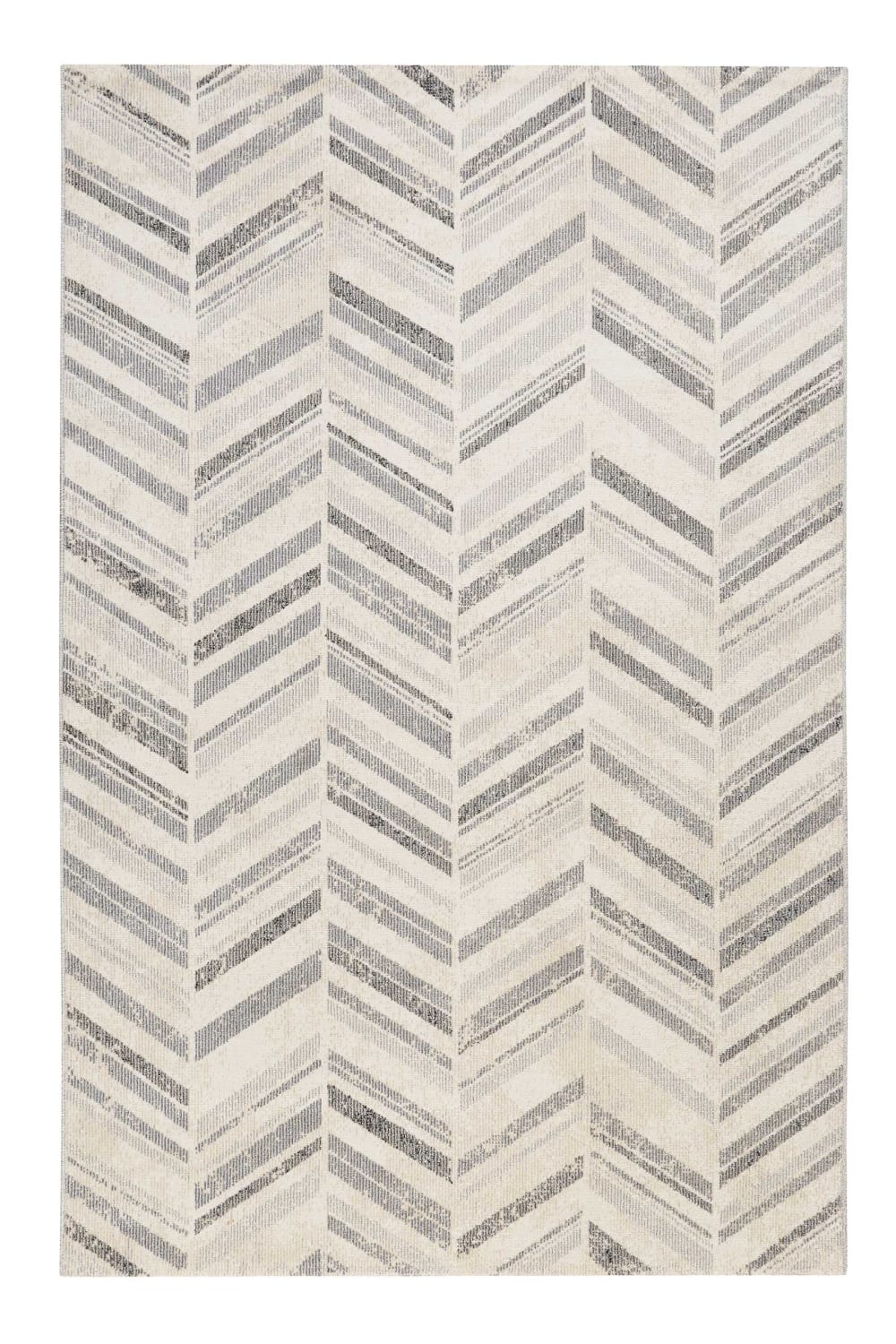 Tapis exterieur tissé plat motif chevrons vintage gris 120x170