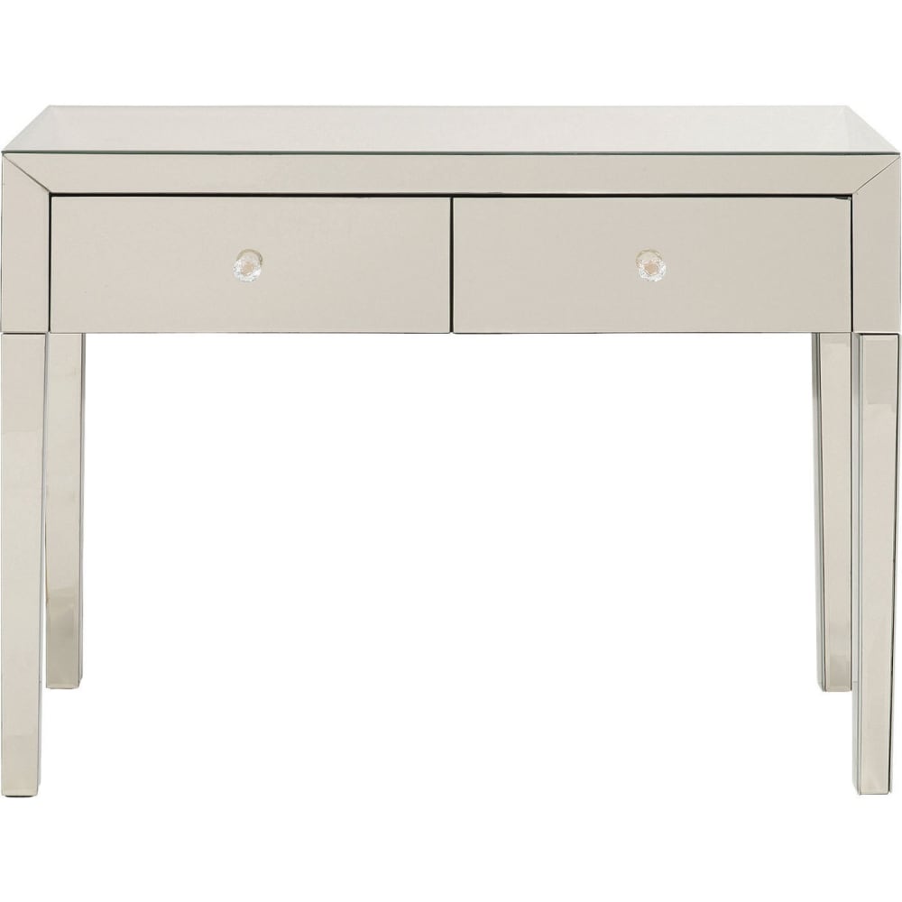 Console 2 tiroirs en verre miroir doré