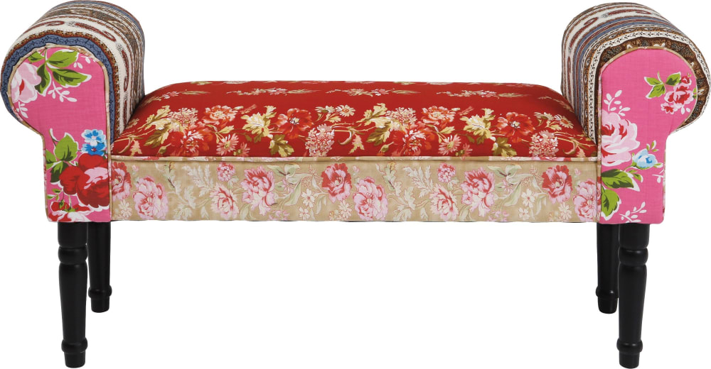 Banc 1 place patchwork rouge et bouleau massif