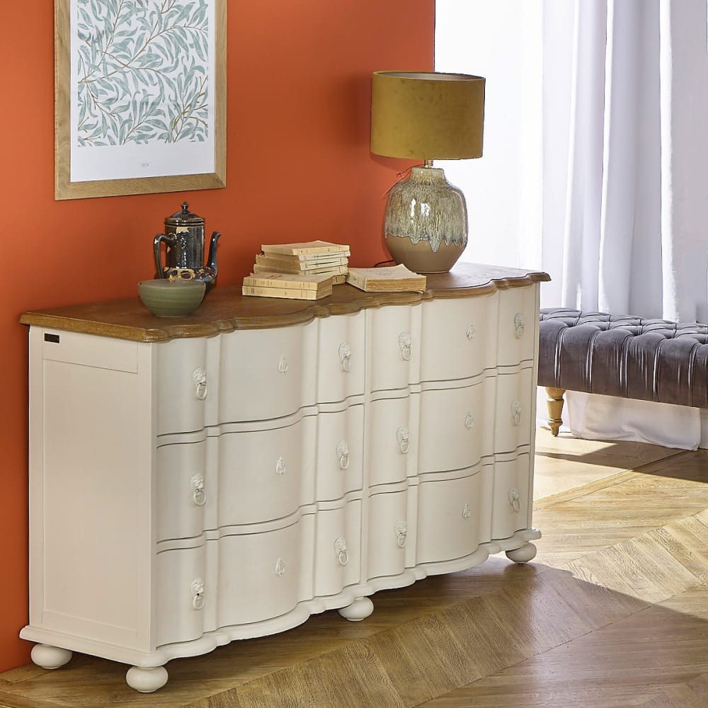 Commode style shabby chic, plateau en chêne, 6 tiroirs noir - Maisons du Monde