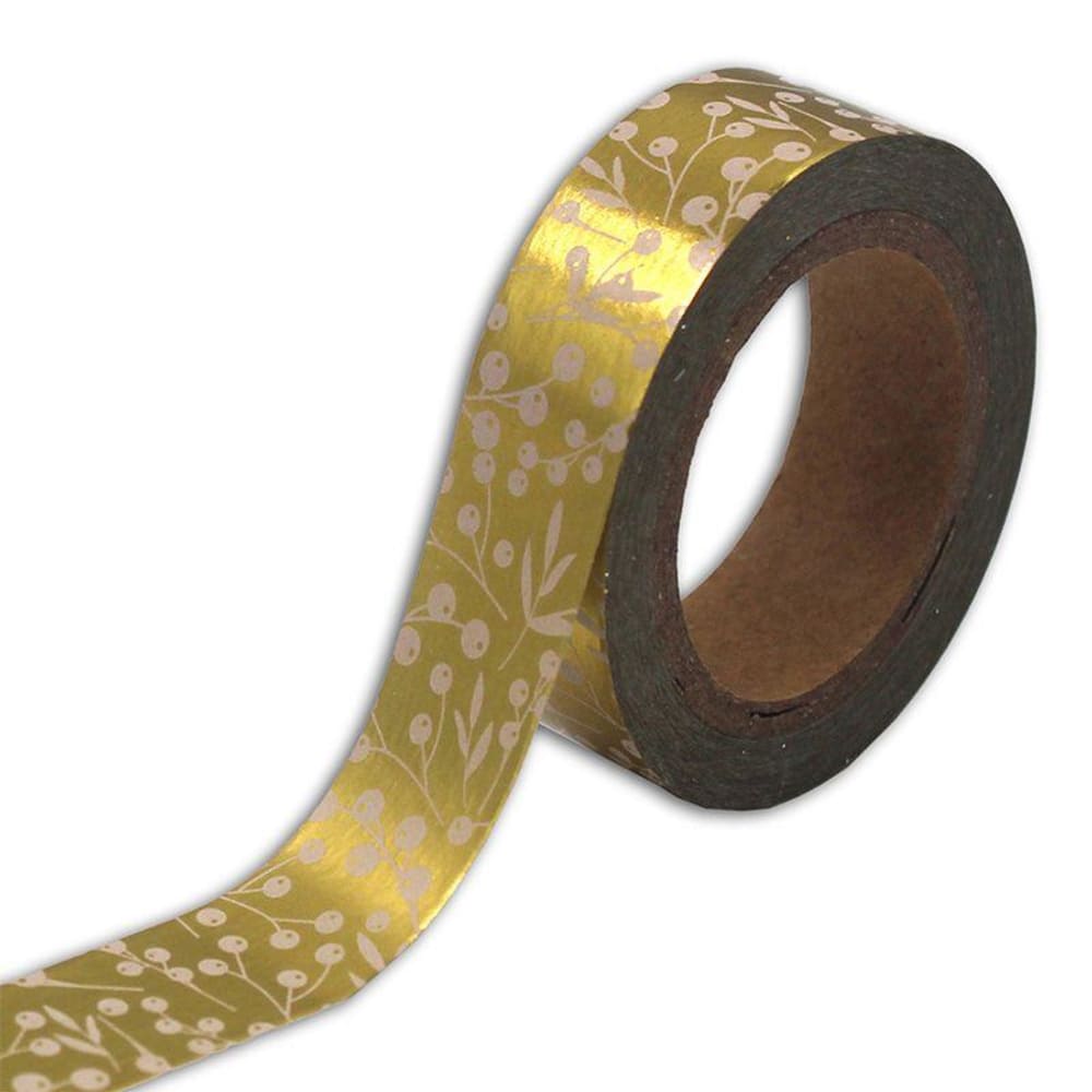 Cinta adhesiva dorado follaje navideño 15 mm x 5 m
