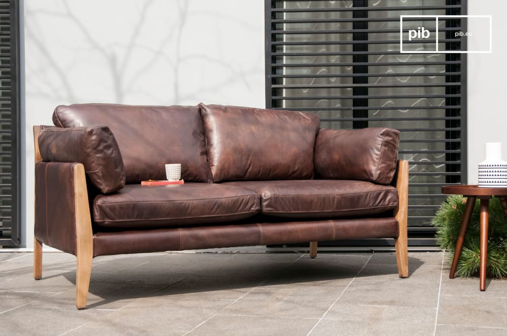 Divano vintage a 2 posti in pelle marrone - Pelle