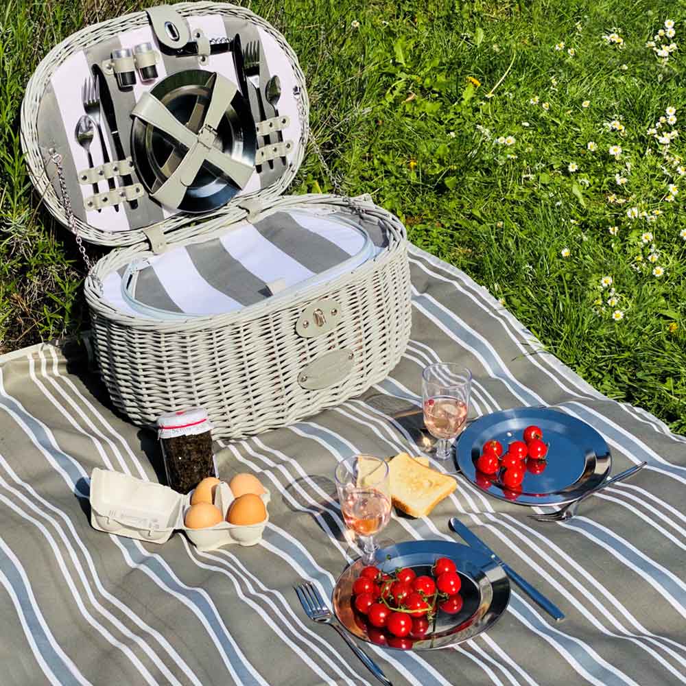 Wasserdichte Picknickdecke XL 280 x 140 cm grau-weiße - Maisons