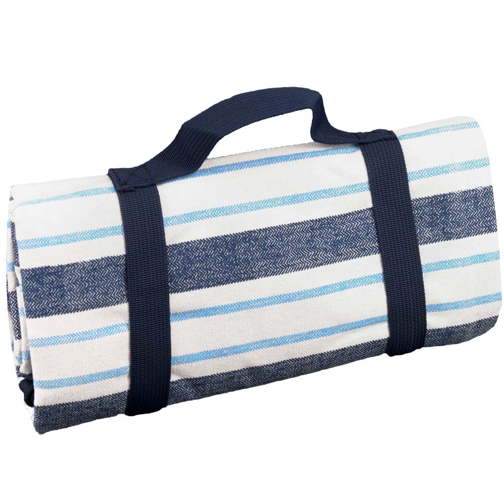 Tovaglia da picnic a righe bianca e blu 140 x 140 cmc - Modello In riva al mare - Blu - Cotone