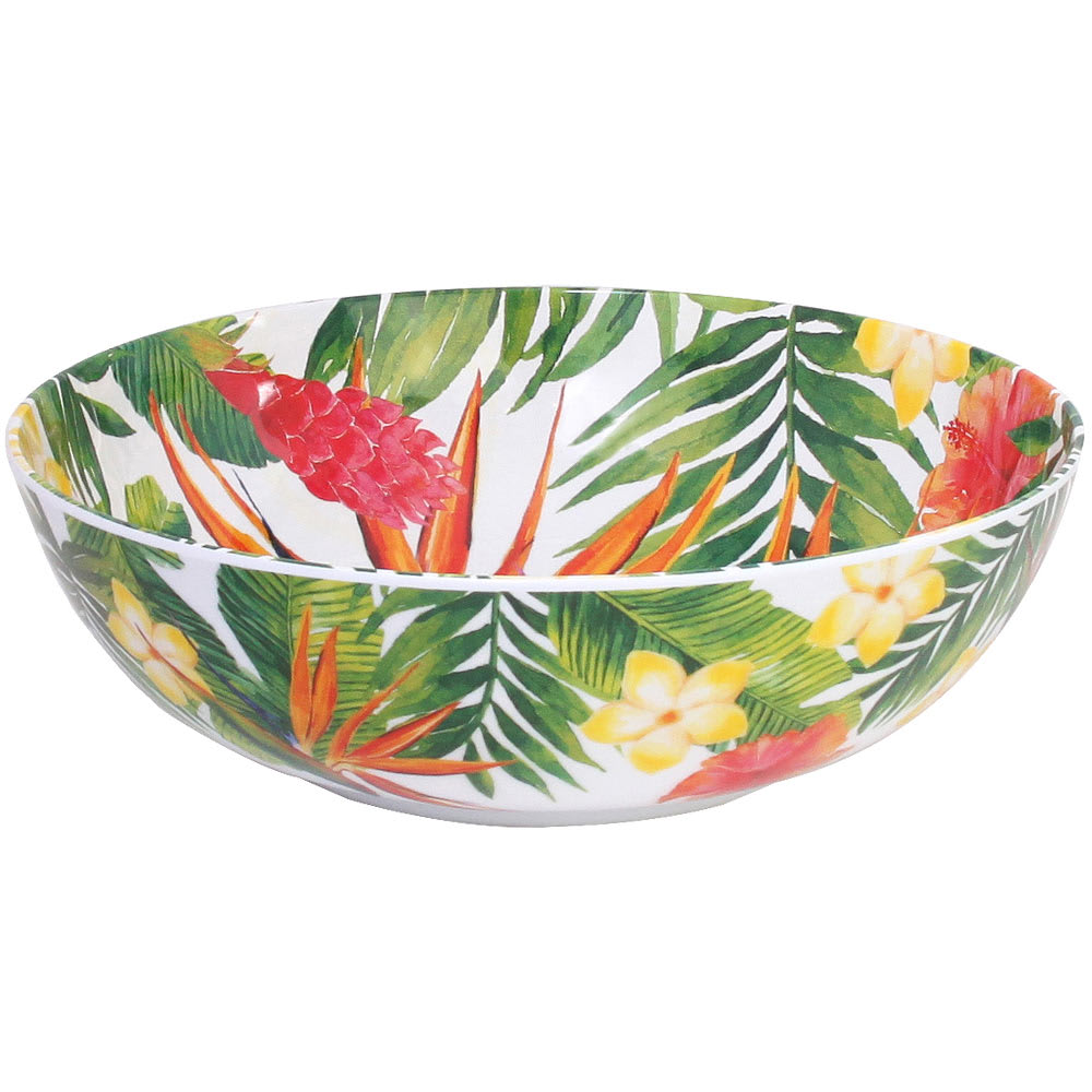 Grand saladier en mélamine pure 31 cm en imprimé fleurs exotiques