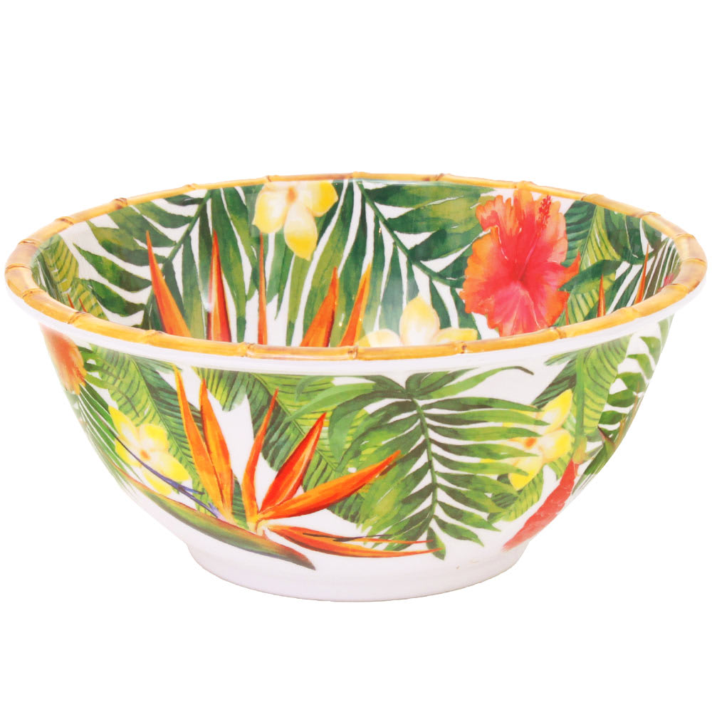 Grand saladier profond en mélamine 25 cm en imprimé fleurs exotiques