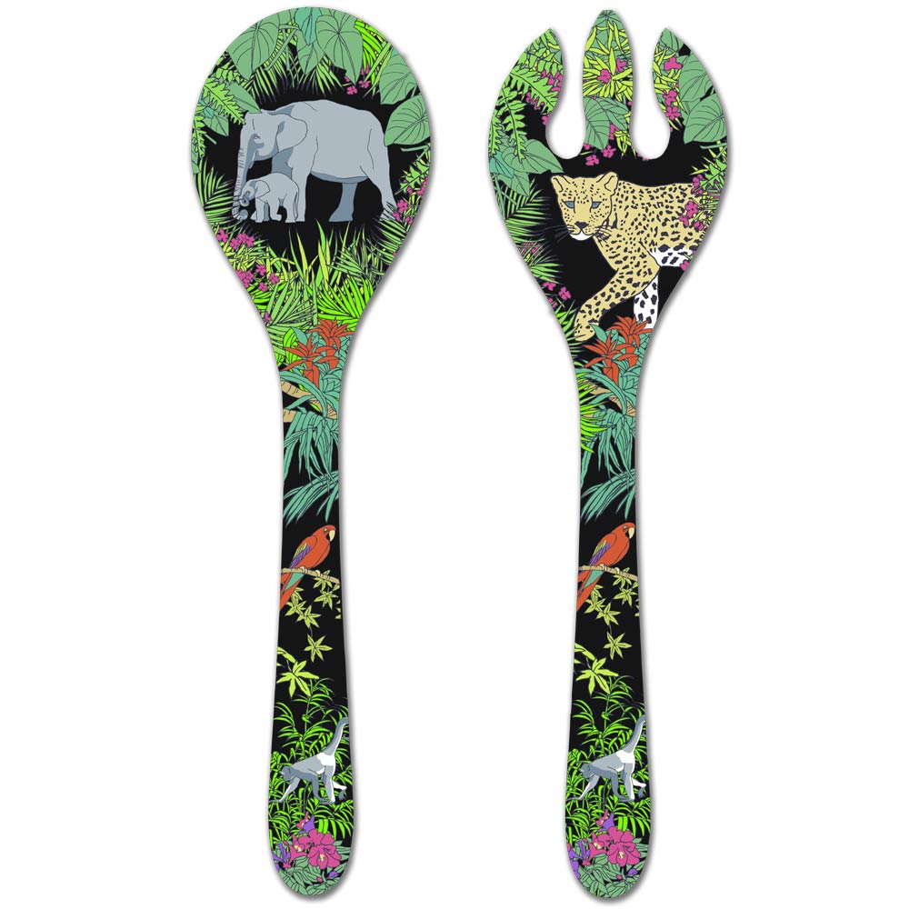 Couverts à salade en mélamine avec des motifs jungle 33 cm