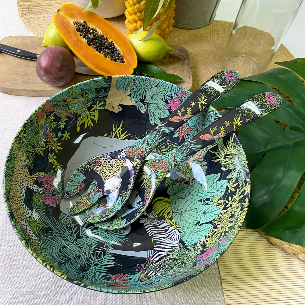 Servidores de ensalada de melamina con diseño selvático 33 cm - Maisons du Monde