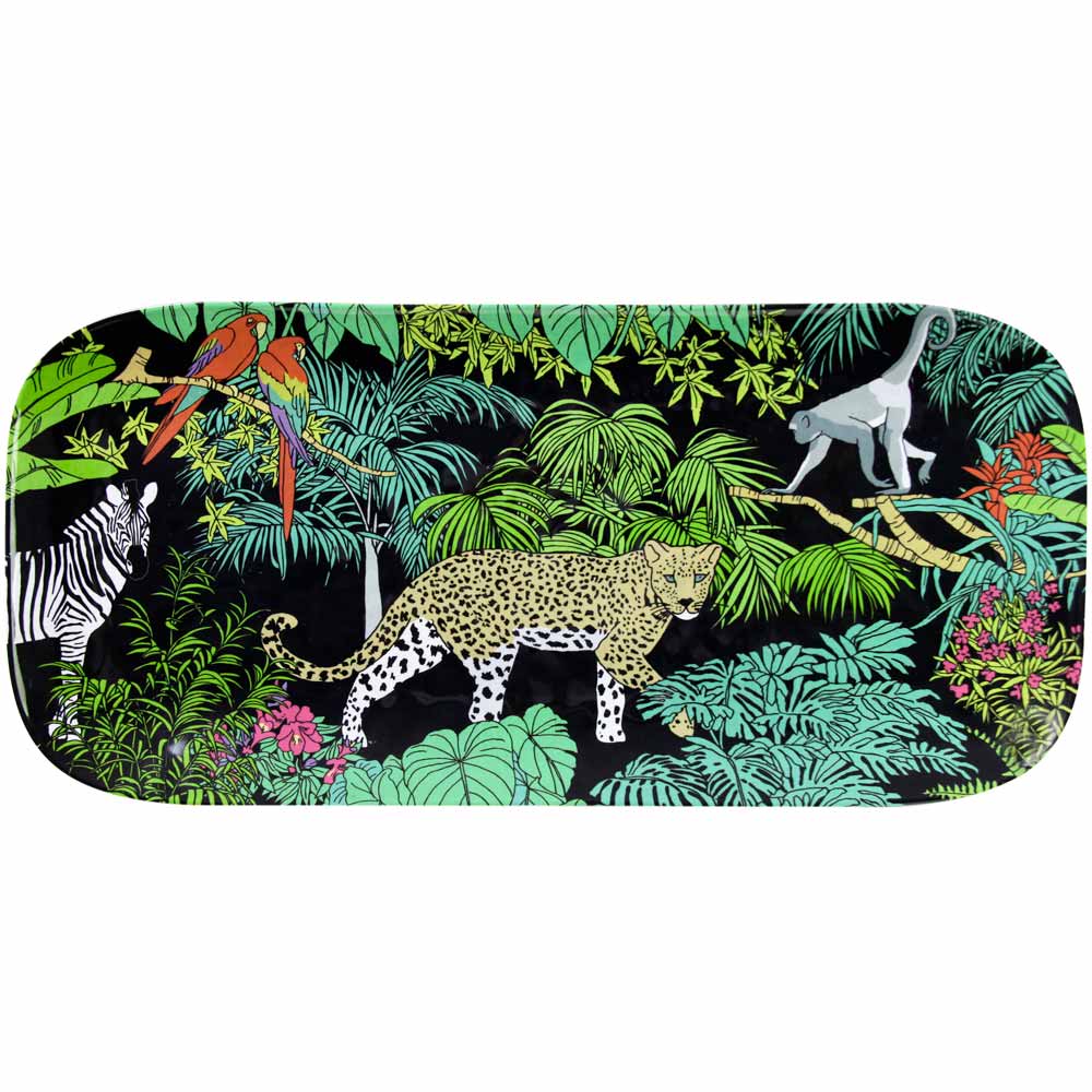 Plat à cake rectangulaire en mélamine 37,5 cm avec des motifs jungle