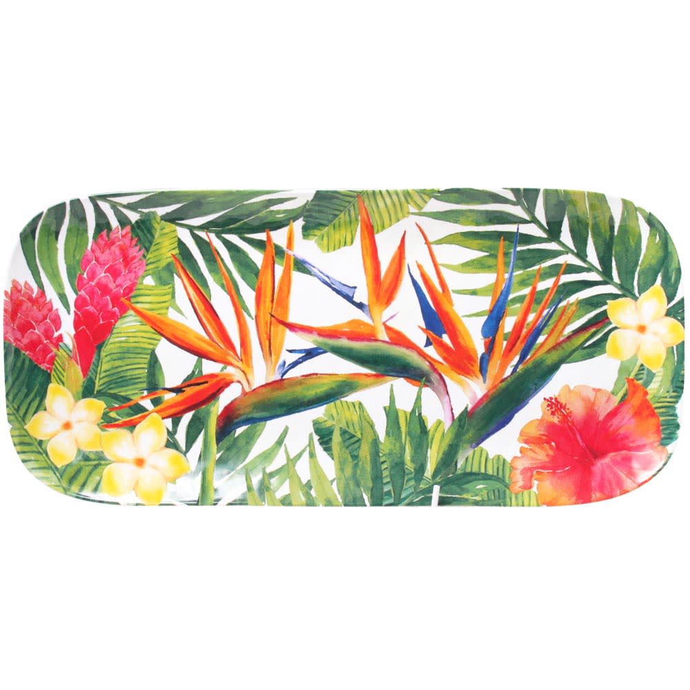 Plat long en mélamine 37,5 cm en imprimé fleurs exotiques